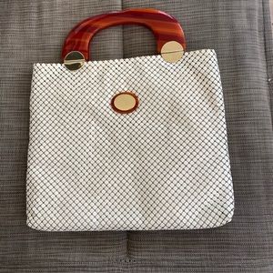 Vintage Whiting & Davis white metal mesh handbag w/ Bakelite handles 1940s 1950s